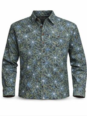 Vintage 60/70's‎ Groovy Made In Japan Green & Blue Long-Sleeve Half Button Up
